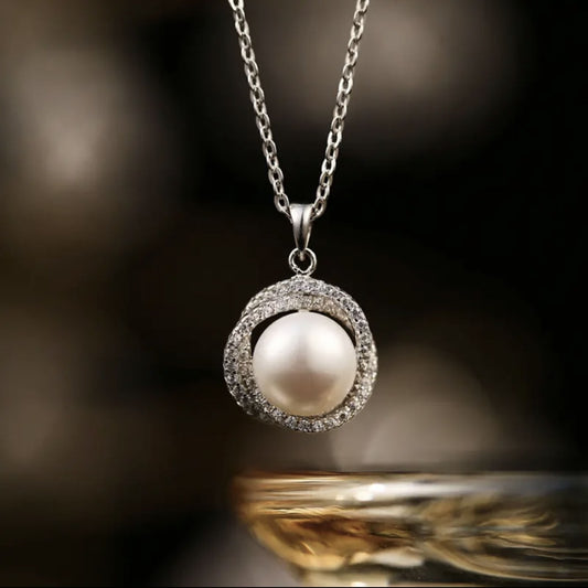 Elegant Round Titanium Steel Artificial Pearls Zircon Rings Necklace